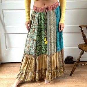 Handmade One-of-a-Kind Bohemian Patchwork Maxi Skirt with Drawstring Waist